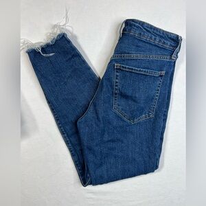 Old Navy High Rise OG Straight Medium/Dark Wash Denim Jeans with Raw Hem